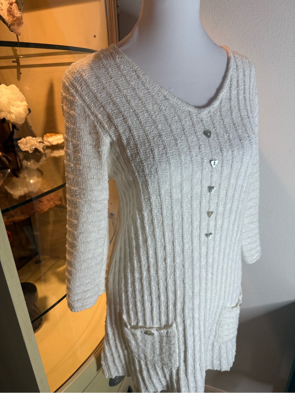 Lulu-B White Ribbed Knit Tunic Sweater Cotton Henley Size S Coastal Grandmother - Picture 3 of 9